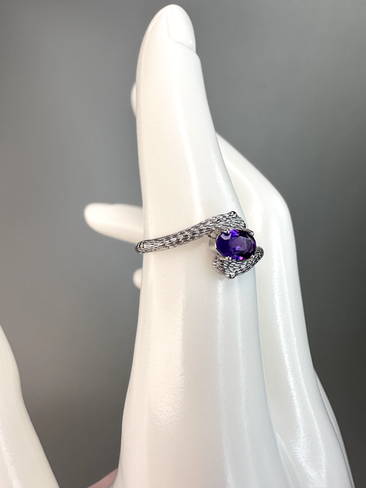 Amethyst Snake Ring | Adjustable | Silver Plated