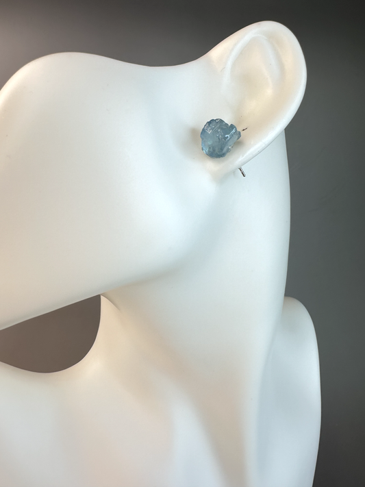 Aquamarine Raw Stud Earrings |S925