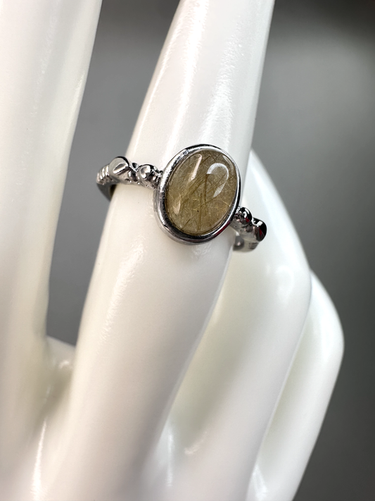 Simple Golden Rutile Ring | Adjustable | Silver Plated *RARE*