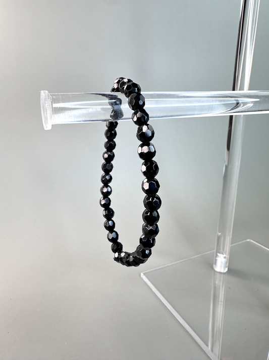 6mm Faceted Black Tourmaline Bracelet | Dainty