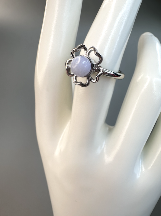 Blue Lace Agate Flower Fidget / Spinning RIng | Adjustable | Silver Plated