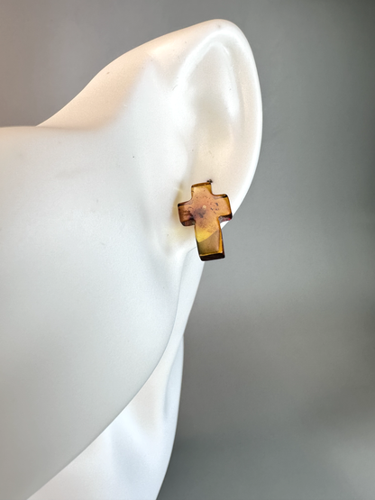 Amber Cross Stud Earrings | S925