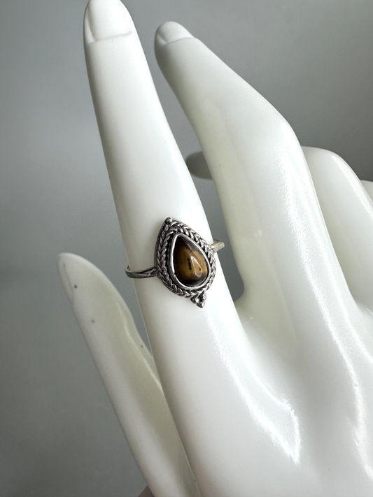 Tigers Eye Teardrop Ring  | S925 Size 7.5