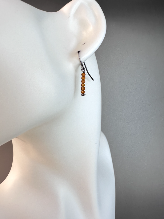 Carnelian Faceted Micro Bead | Sterling Silver Earrings