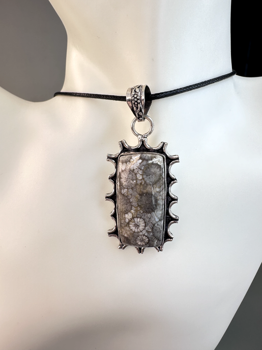 Fossilized Coral Rectangle Pendant | S925