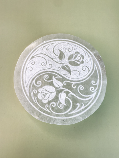 Satin Spar (Selenite) Yin Yang Rose Coaster