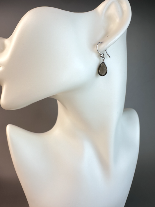 Smoky Faceted Quartz Teardrop | Sterling Silver Earrings