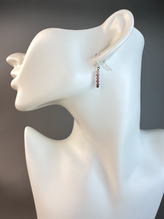 Rhodonite Faceted Micro Bead | Sterling Silver Earrings