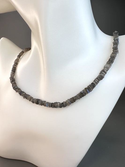 Labradorite Flashy Square Beaded Choker | Sterling Silver