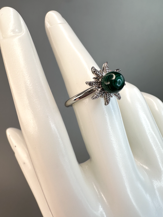 Malachite Sun Fidget/ Spinning Ring | Adjustable | Silver Plated