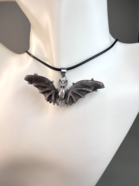 Silver Sheen Obsidian Bat Pendants | Silver Plated