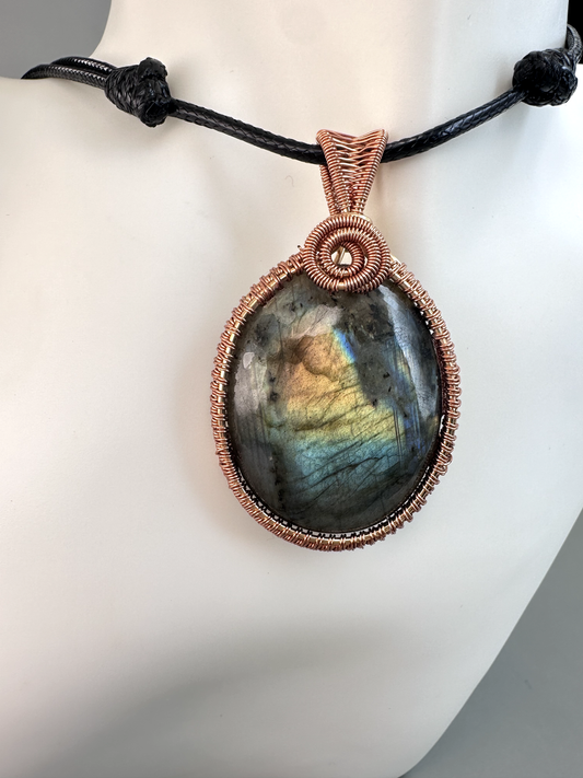 Wire Wrapped Copper Labradorite Pendant 2 | Flashy