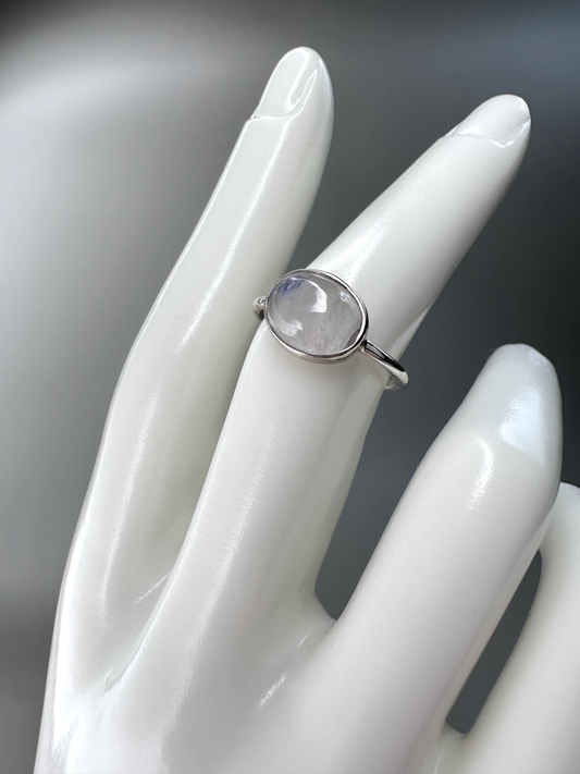 Horizontal Oval Moonstone Ring | S925 Size 7 | Flashy