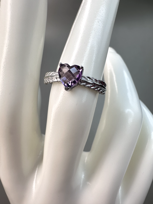 Faceted Amethyst Heart Ring | Adjustable | S925