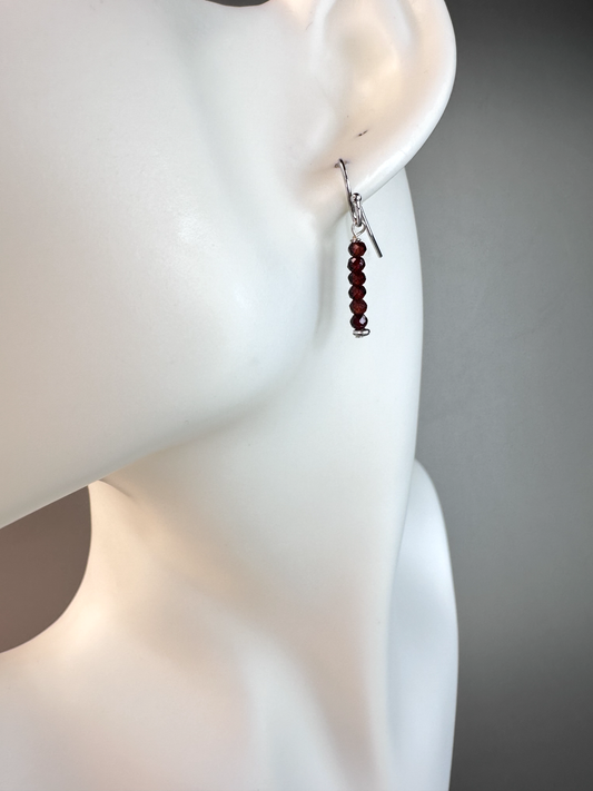 Garnet Faceted Micro Bead | Sterling Silver Earrings