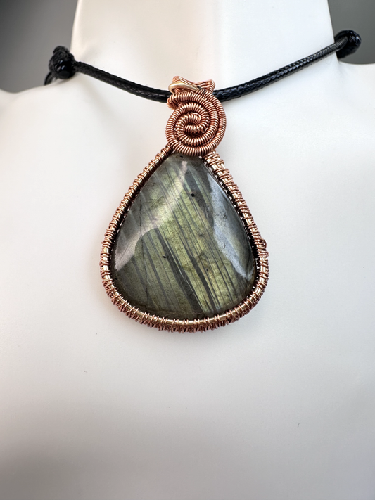 Wire Wrapped Copper Labradorite Pendant 4 | Flashy