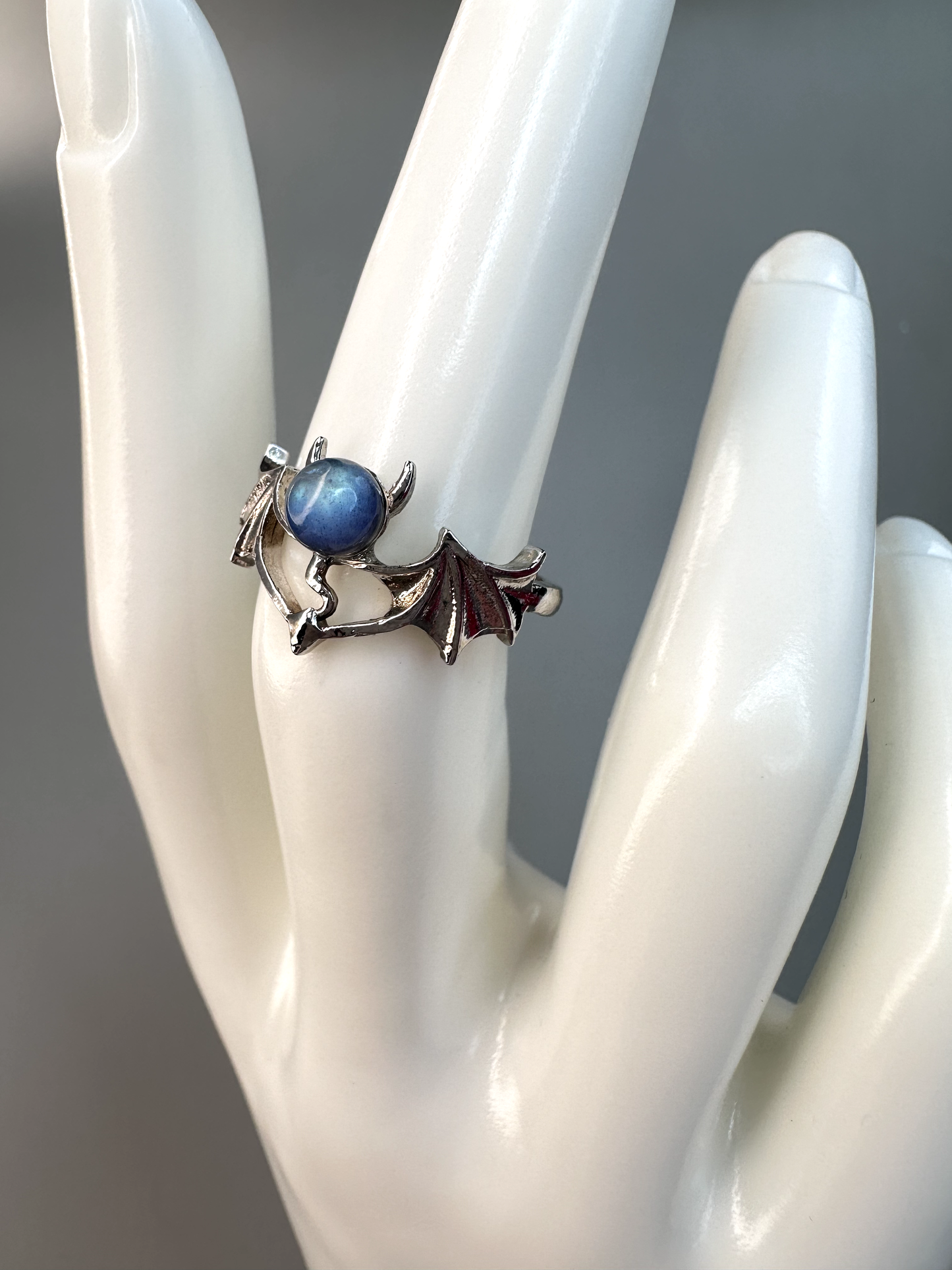 Labradorite Bat Ring | Adjustable | Silver Plated