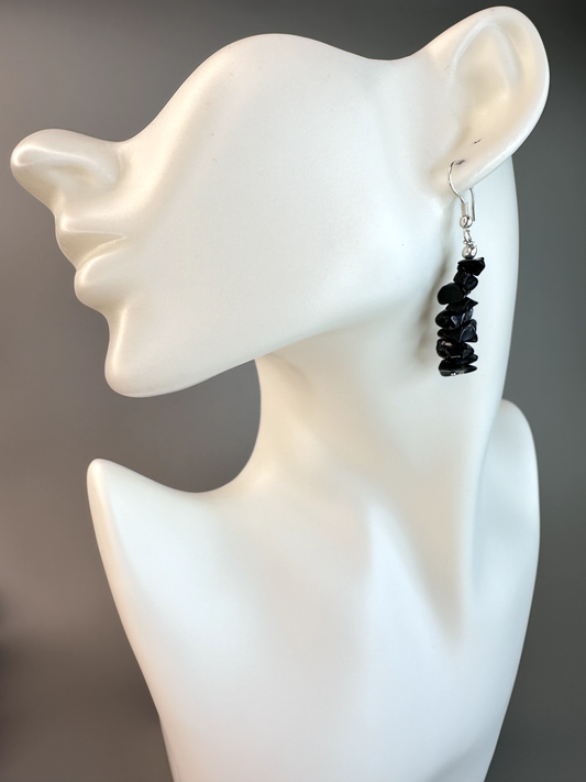 Black Tourmaline Chip | Sterling Silver Earrings