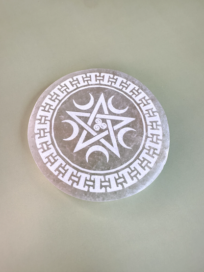 Satin Spar (Selenite) Pentacle Coaster