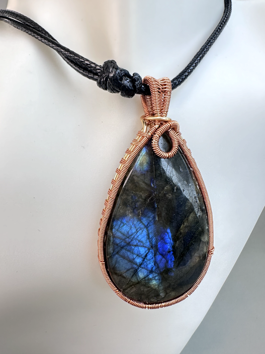 Wire Wrapped Copper Labradorite Pendant 1 | Flashy