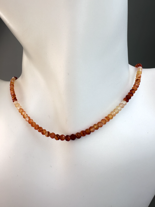 Carnelian Faceted Micro Beaded Choker | Sterling Silver