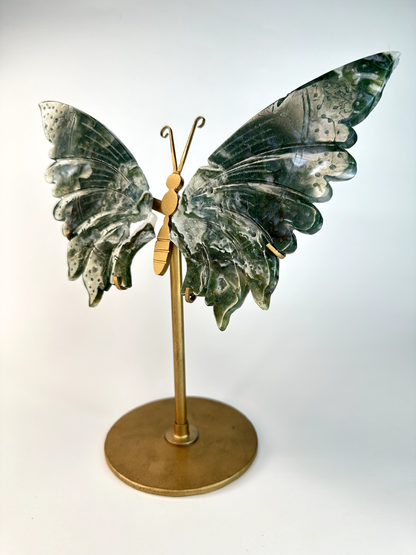 Moss Agate Butterfly Wings | Removeable Stand | Statement