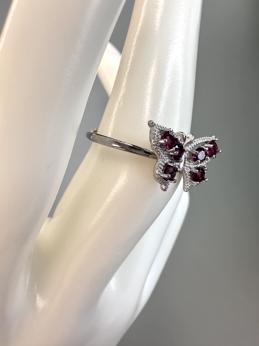 Garnet Butterfly Ring | Adjustable |S925