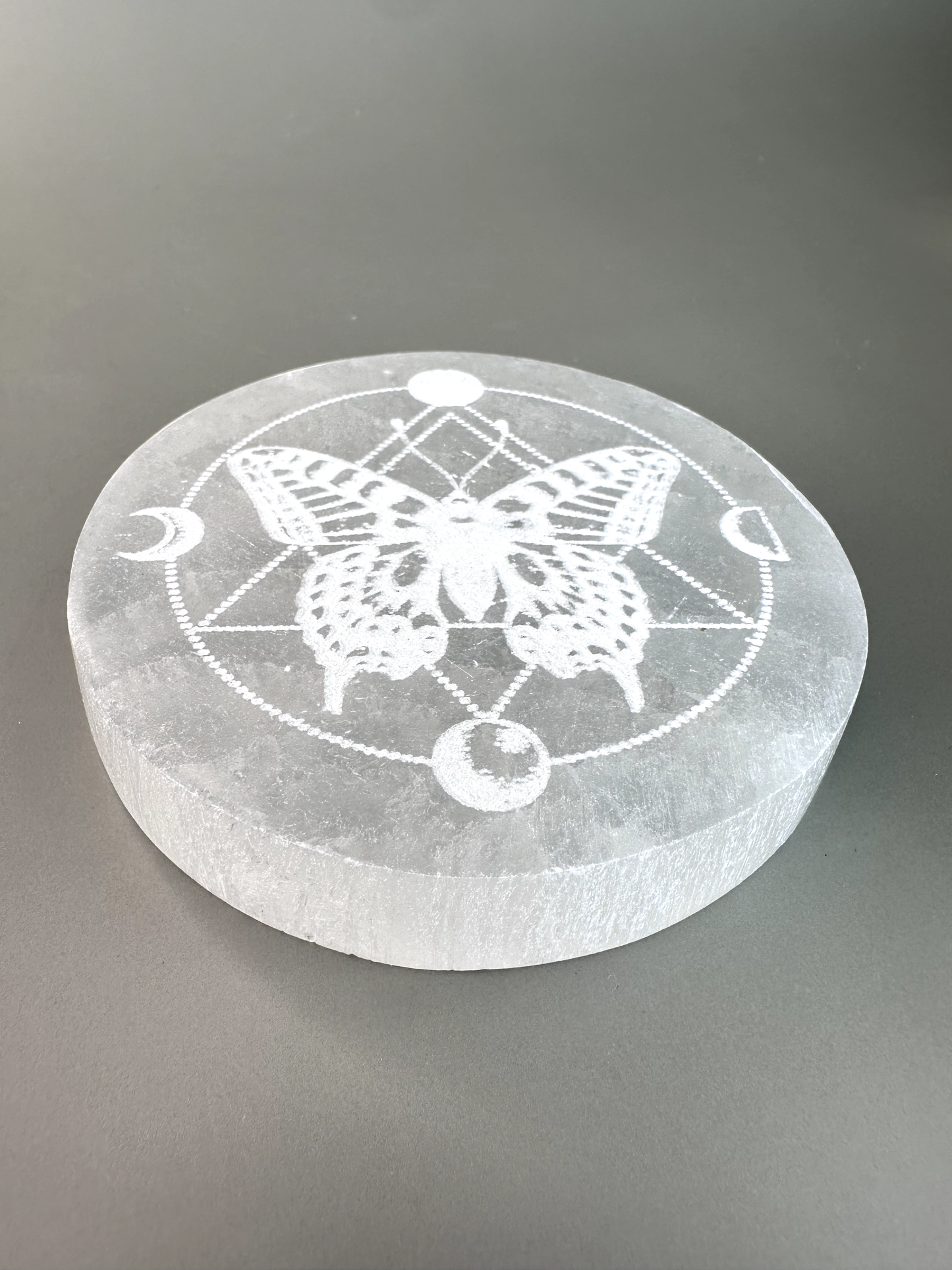 Satin Spar (Selenite) Butterfly Coaster