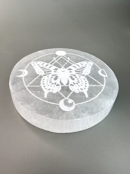 Satin Spar (Selenite) Butterfly Coaster