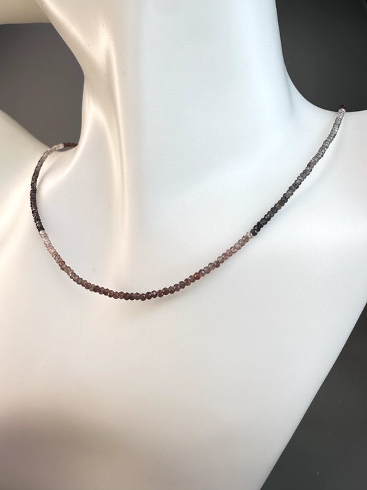 Smoky Quartz Faceted Micro Beaded Choker | Sterling Silver