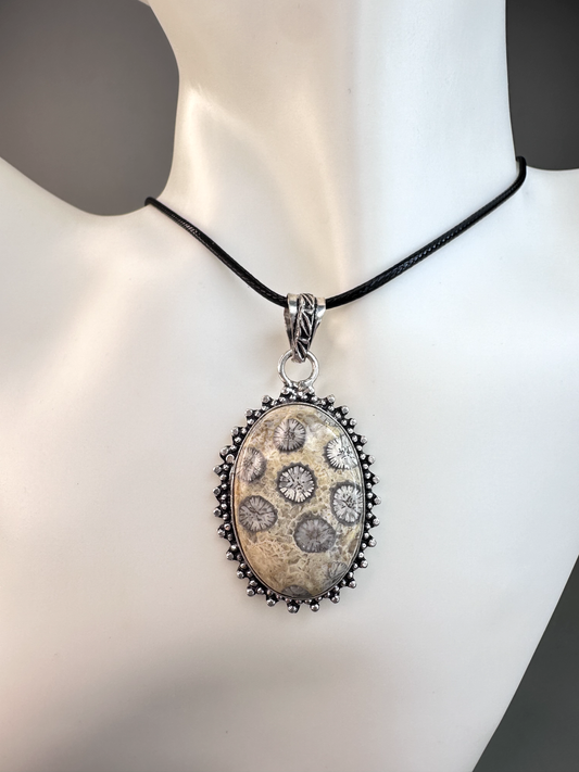 Fossilized Coral Oval Pendant | S925