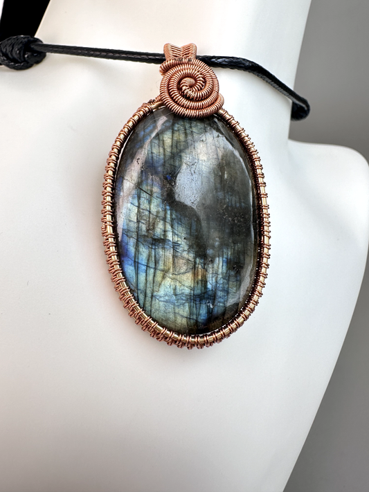 Wire Wrapped Copper Labradorite Pendant 6 | Flashy