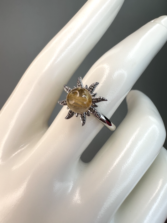 Golden Rutile Sun Fidget/ Spinning Ring | Adjustable | Silver Plated *RARE*