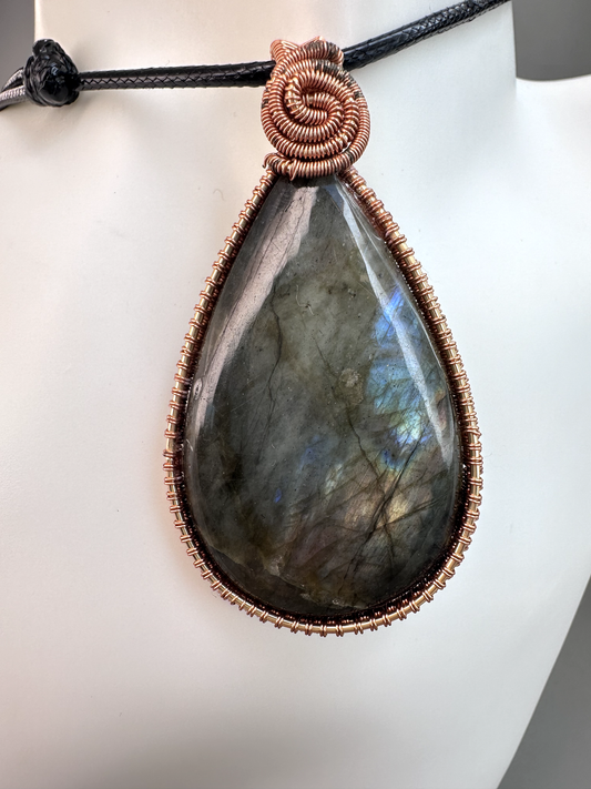 Wire Wrapped Copper Labradorite Pendant 7 | Flashy