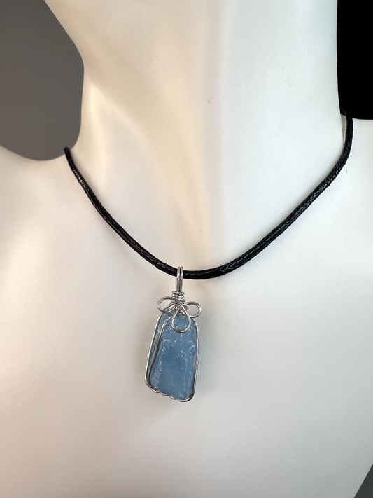 Wire Wrapped Sliver Aquamarine Chunk Pendants