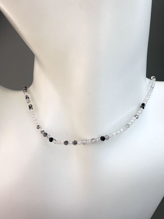 Tourmaline in Quartz Faceted Micro Beaded Choker | Sterling Silver