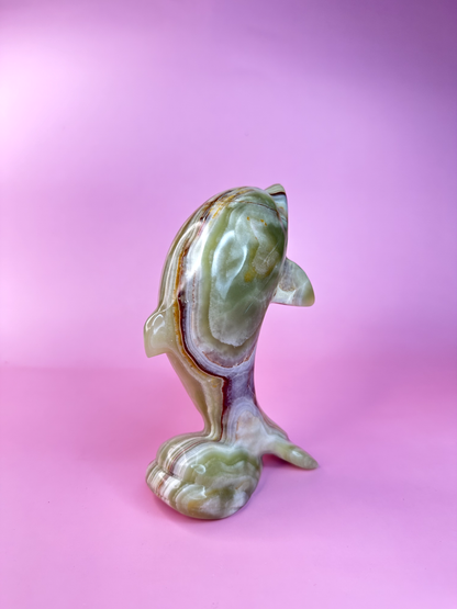 Large Green Onyx Dolphin 1 | Statement