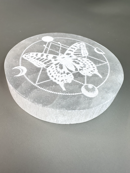 Satin Spar (Selenite) Butterfly Coaster