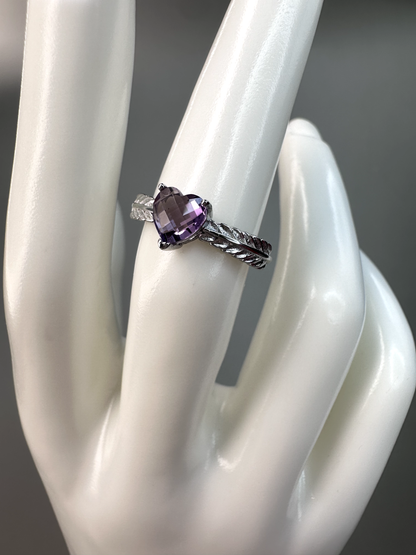 Faceted Amethyst Heart Ring | Adjustable | S925