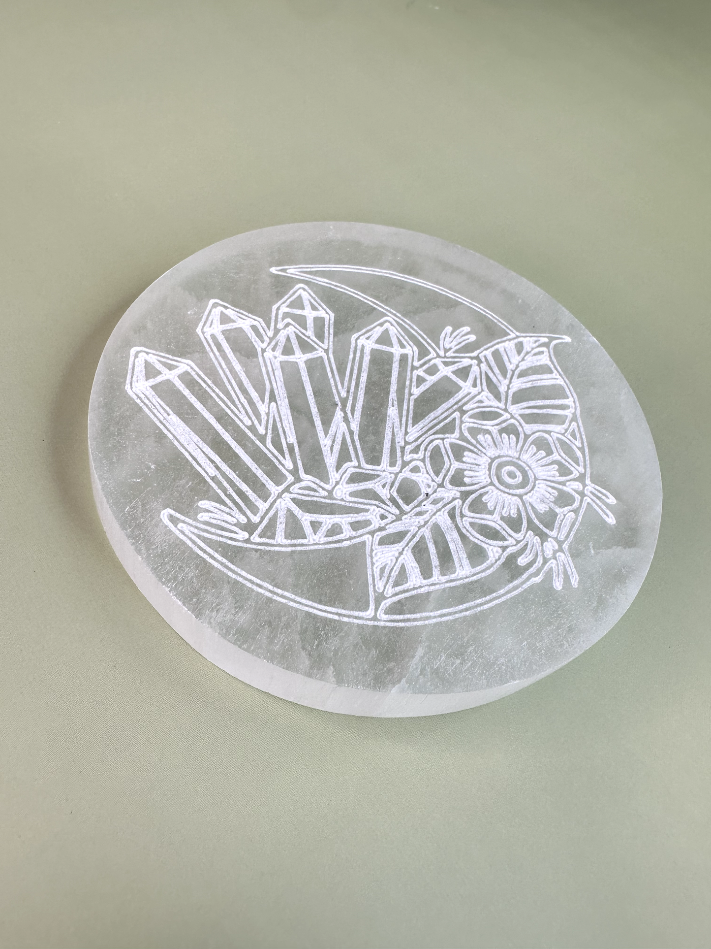 Satin Spar (Selenite) Crystal Moon Coaster