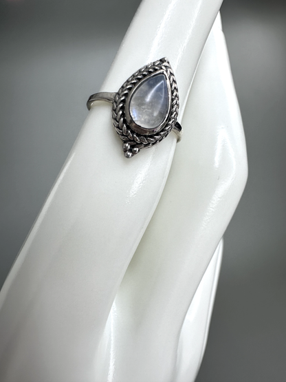 Moonstone Teardrop Ring 2  | S925 Size 4.5 | Flashy