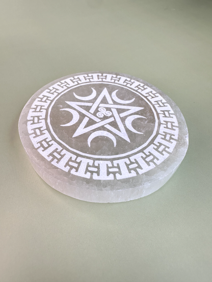 Satin Spar (Selenite) Pentacle Coaster