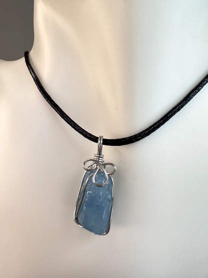 Wire Wrapped Sliver Aquamarine Chunk Pendants