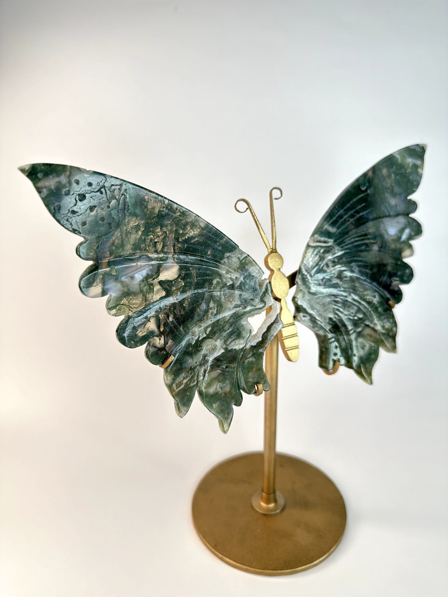 Moss Agate Butterfly Wings | Removeable Stand | Statement