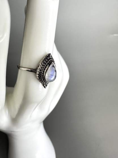 Moonstone Teardrop Ring  | S925 Size 4.5 | Flashy