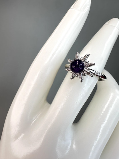 Amethyst Sun Fidget/ Spinning Ring | Adjustable | Silver Plated