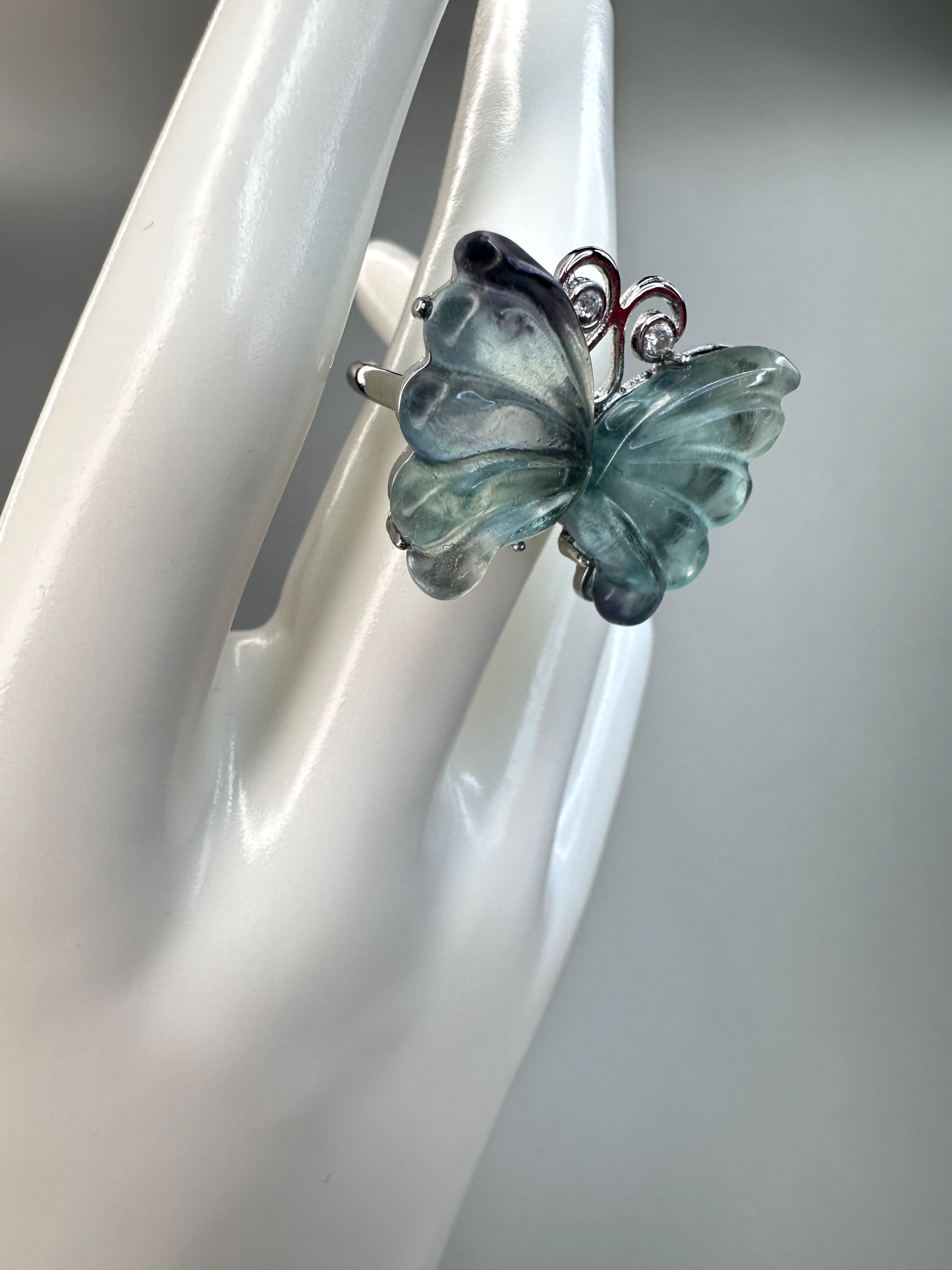 XL Green Fluorite Butterfly Rings | Adjustable | Silver Plated