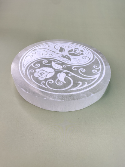 Satin Spar (Selenite) Yin Yang Rose Coaster