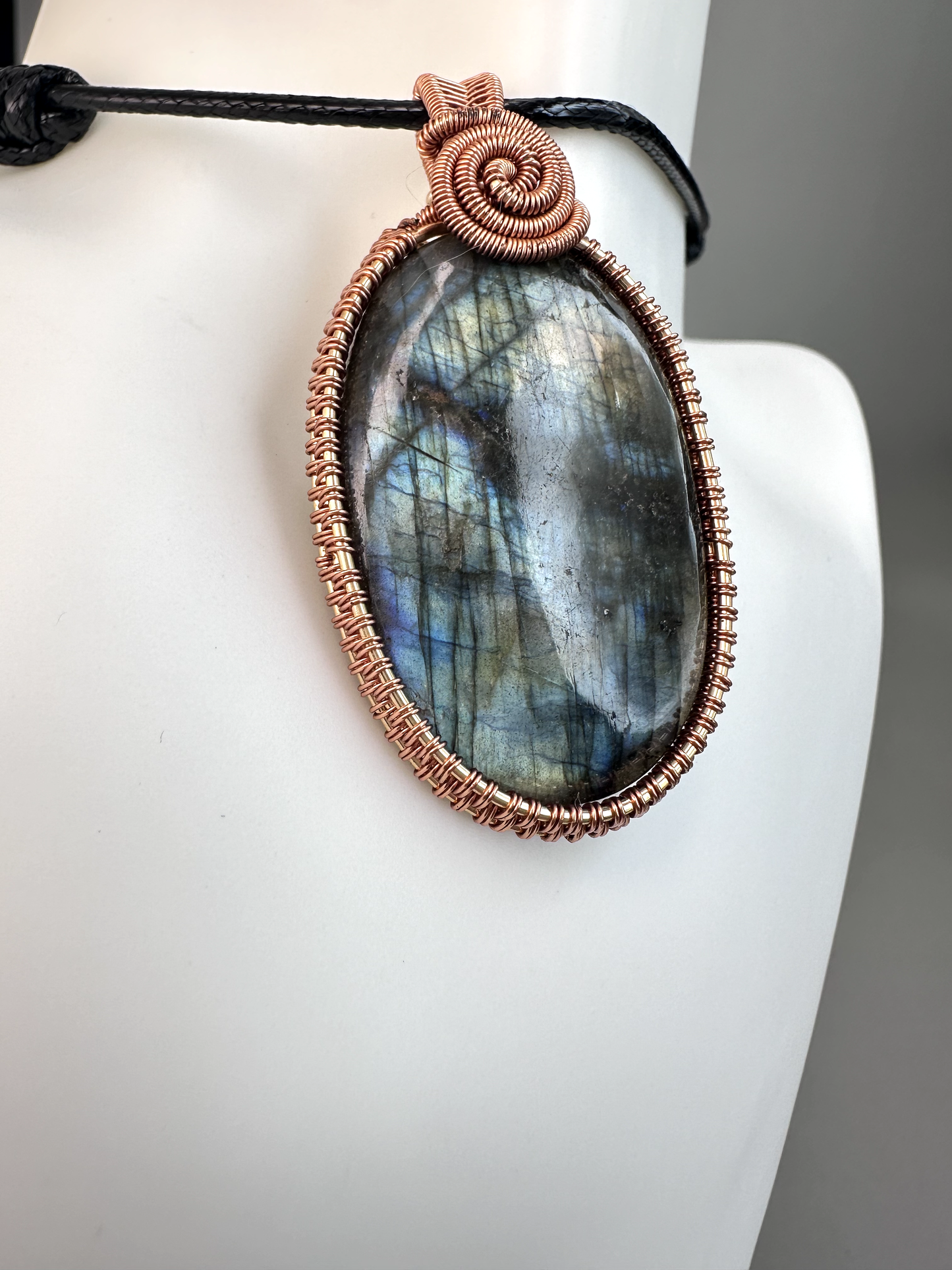 Wire Wrapped Copper Labradorite Pendant 6 | Flashy