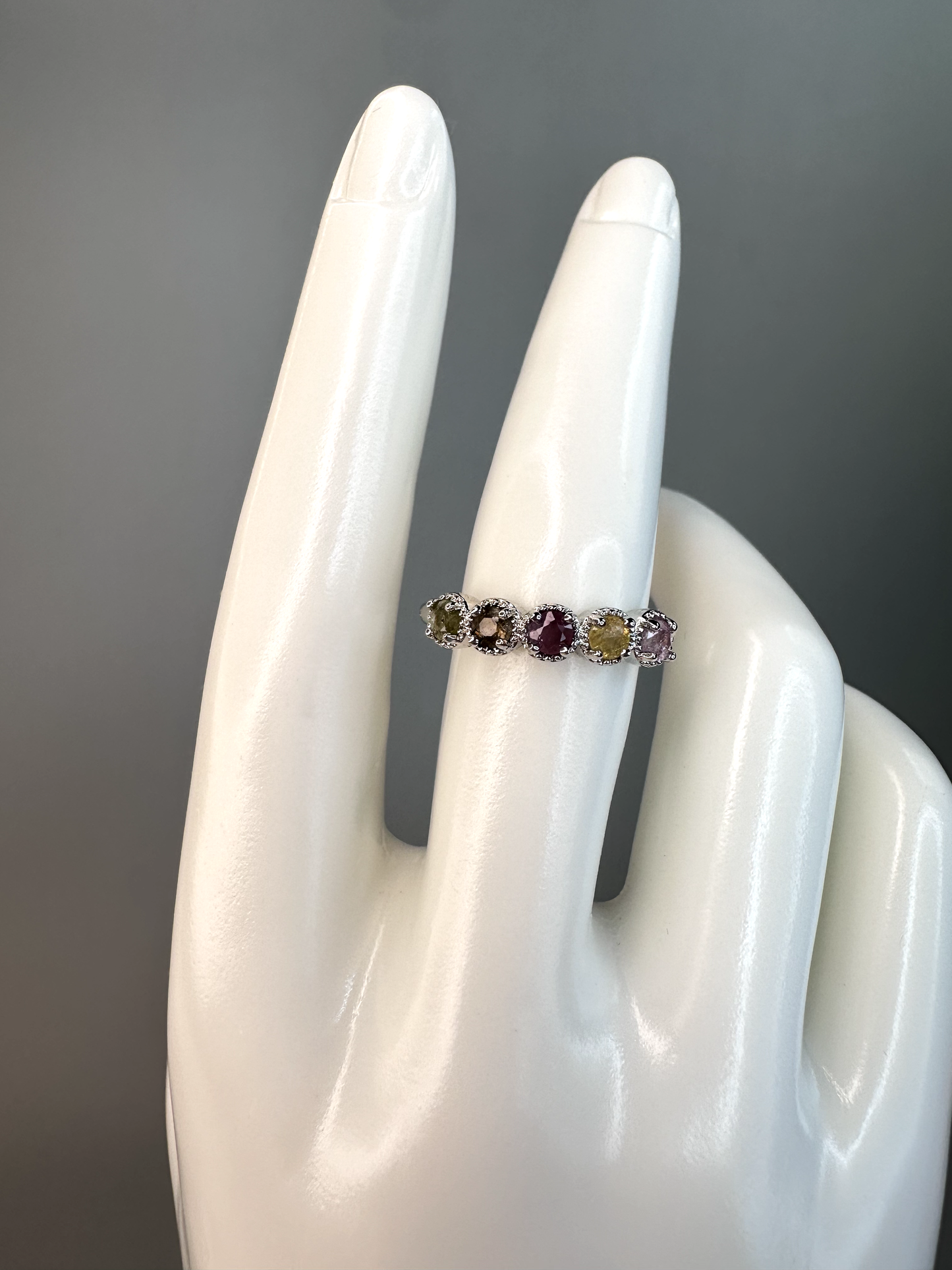 Watermelon Tourmaline Band Ring | Adjustable | Silver Plated